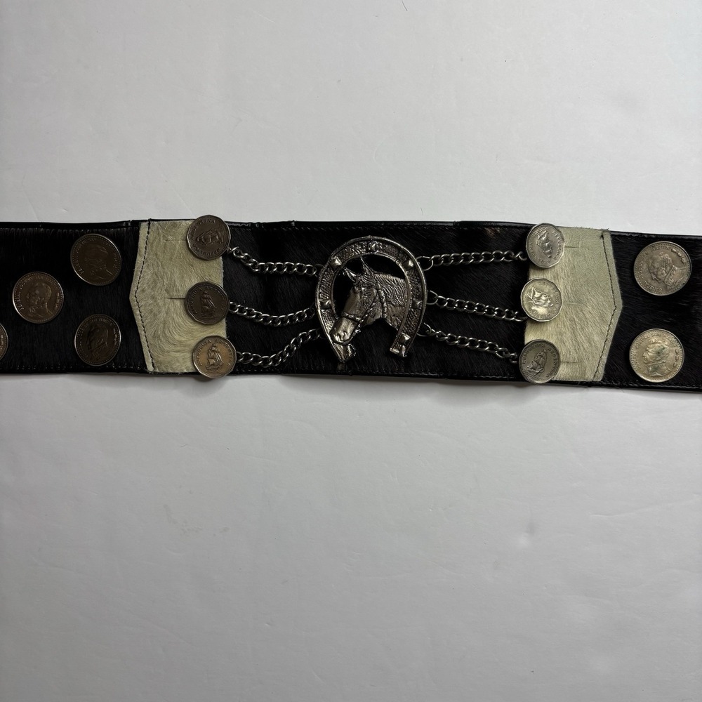 Vintage Argentinian Gaucho Coin Belt Cowhide Leather 60s 70s Kelly's Argentina